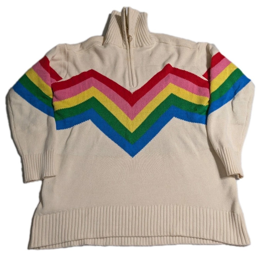 Show Me Your Mumu Weston Rainbow Chevron‎ Knit Sweater Half Zip Womens Medium